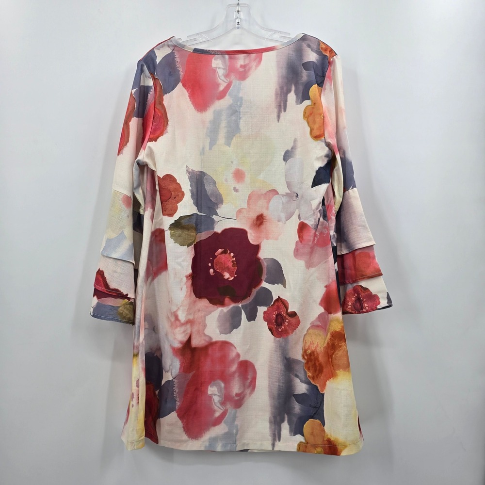 NEW Noracora Tunic/Dress Women M Floral V-Neck Tiered Ruffle Bell Sleeve - Picture 2 of 9
